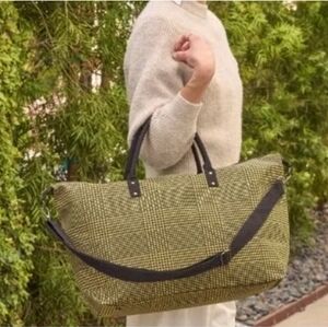 Lulu Dharma Frasier Weekender Bag Yellow and Black Plaid With Crossbody Strap